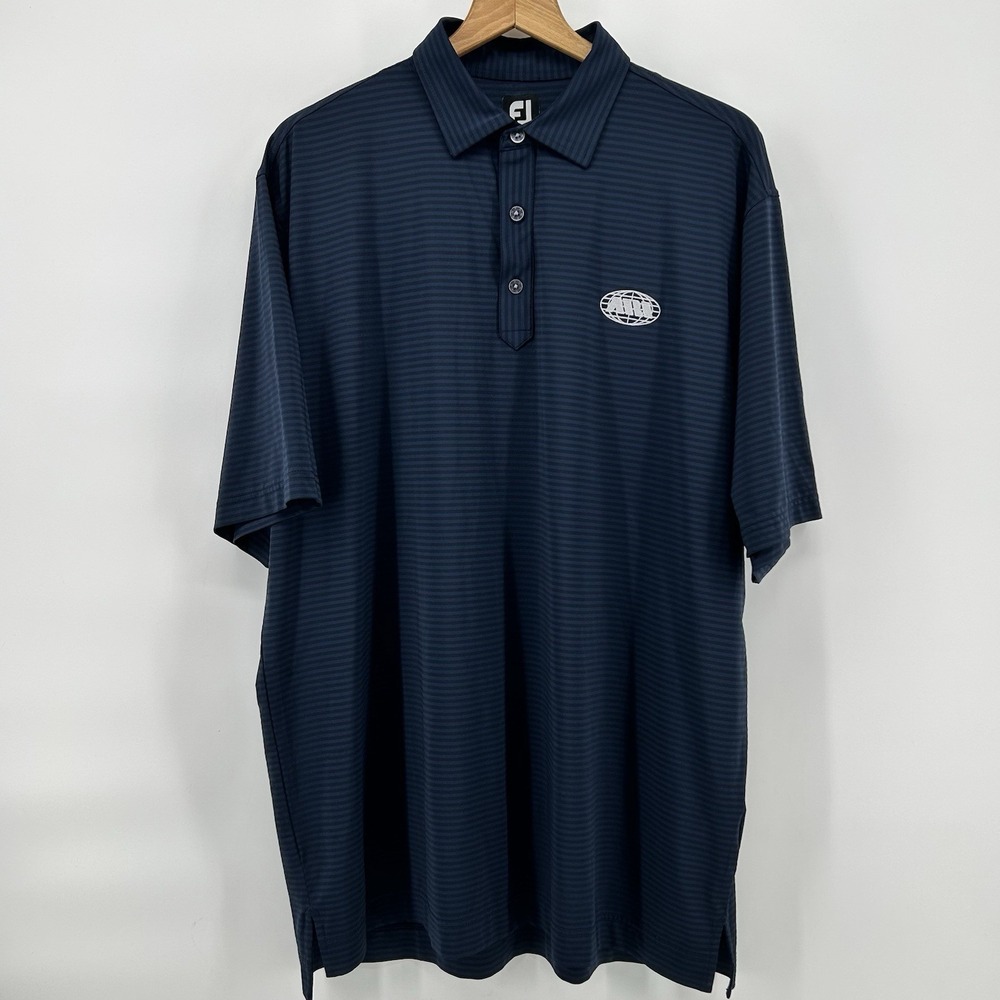 FootJoy Polo Shirt Mens XL Navy Blue Striped Performance Golf ARI Logo‎ Wicking